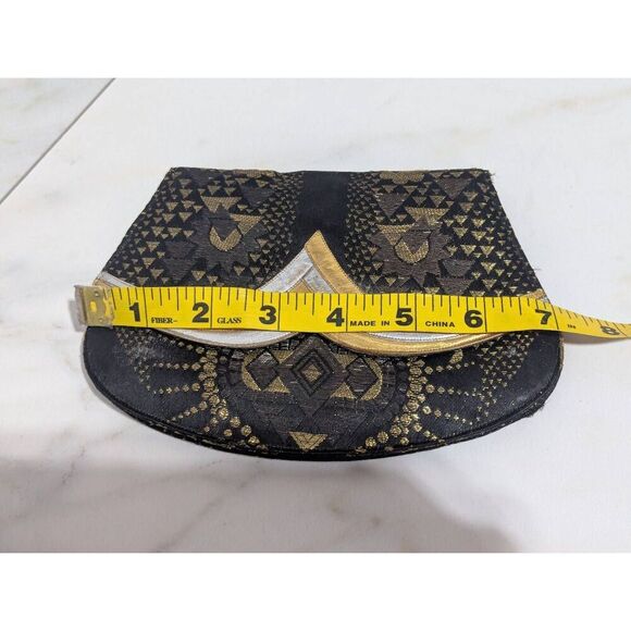 Vintage Black Silver Gold with Inside Mirror Fabric Evening Belt Bag - Picture 6 of 7
